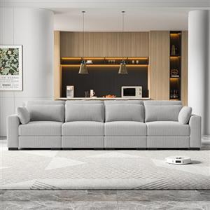 YNYHTER Divano Modulare 4 Posti, Divano Imbottito Cheslong Divano Letto con Chaise Longue, Divani Trasformabili in Velluto a Coste con Cuscino, Grigio