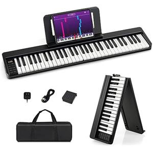 RELAX4LIFE Tastiera Pianoforte Digitale 61 Tasti Illuminati, Pieghevole Portatile con Custodia, Bluetooth MIDI/Audio, Tasti Sensibili, Batteria 1750mAh, per Principianti Bambini Adulti
