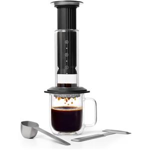 AeroPress Premium Coffee Press, macchina per caffè in vetro, acciaio inox e alluminio, French Press all-in-one e macchina manuale espresso/pour-over, infusione 2 min per meno amarezza, Nero