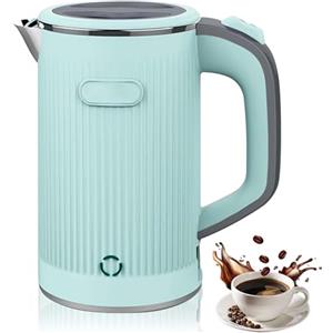Leikurvo Bollitore elettrico da 800 ml, piccolo, 600 W, cottura rapida in 5 minuti, mini bollitore portatile da campeggio, teiera in acciaio inox per tè e caffè (verde)