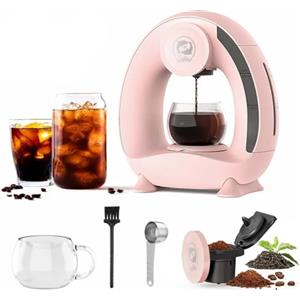 i Cafilas Coffee Maker per caffè macinato, Mini Q Americano 2-in-1 Coffee Brewer,mini One Cup Coffee Brewer/Tea Maker con filtro per caffè, Coffee Maker elettrico Mi ni, 120-240 ml, Rosa