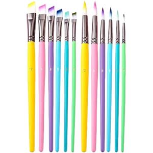 SSKHE Set di 12 pennelli colorati per pittura, set di pennelli artistici per bambini adulti, varie dimensioni, pennelli acrilici per acquerello, olio per trucco viso, corpo, carnevale, Halloween