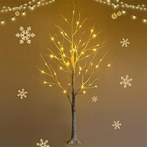 DREAMADE Albero di Betulla Bianco Artificiale Illuminato 120/180 cm, Albero di Betulla Illuminato Festivo, Albero di Natale Decorativo con Luci LED Calde e Bianche per Feste e Carnevale (120 cm)