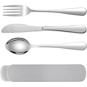 HOTUT 3 Pezzi Posate Da Campeggio Kit con Borsa Portaoggetti, Set di Posate Acciaio Inox, Finitura Lucida Lavabili in Lavastoviglie, Posate Da Viaggio in Argento con Cucchiaio Forchetta Coltello