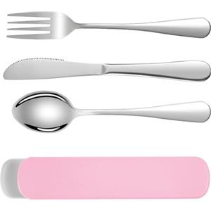 HOTUT Set di Posate Acciaio Inox, 3 Pezzi Posate Da Campeggio Kit con Borsa Portaoggetti, Posate Da Viaggio in Argento con Cucchiaio Forchetta Coltello, Finitura Lucida Lavabili in Lavastoviglie