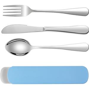 HOTUT Set di Posate Acciaio Inox, 3 Pezzi Posate Da Campeggio Kit con Borsa Portaoggetti, Posate Da Viaggio in Argento con Cucchiaio Forchetta Coltello, Finitura Lucida Lavabili in Lavastoviglie