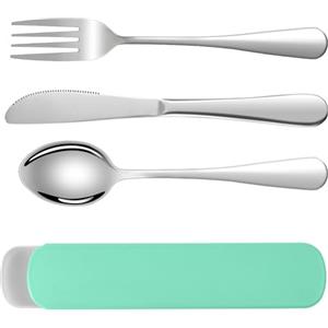 HOTUT Set di Posate Acciaio Inox, 3 Pezzi Posate Da Campeggio Kit con Borsa Portaoggetti, Posate Da Viaggio in Argento con Cucchiaio Forchetta Coltello, Finitura Lucida Lavabili in Lavastoviglie