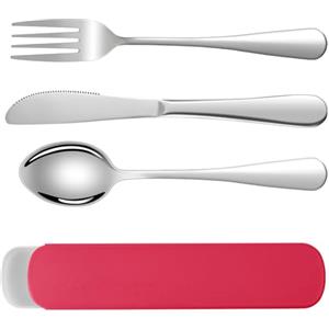 HOTUT 3 Pezzi Posate Da Campeggio Kit con Borsa Portaoggetti, Set di Posate Acciaio Inox, Finitura Lucida Lavabili in Lavastoviglie, Posate Da Viaggio in Argento con Cucchiaio Forchetta Coltello