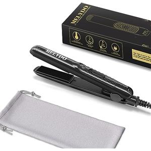 Melydo Mini piastra per capelli corti, piccola piastra per capelli si adatta alla borsa, doppia alimentazione di tensione, piastra riscaldante in ceramica (nero)