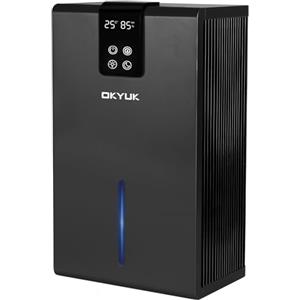 OKYUK Deumidificatore elettrico 2700 ml, deumidificatore per casa con spegnimento automatico, luce LED a 7 colori, ideale per camper, bagno, camera da letto, cantina (nero)