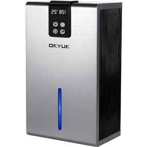 OKYUK Deumidificatore elettrico 2700 ml, deumidificatore per casa con spegnimento automatico, luce LED a 7 colori, ideale per camper, bagno, camera da letto, cantina (grigio)