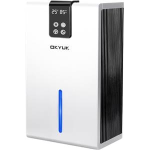 OKYUK Deumidificatore elettrico 2700 ml, deumidificatore per casa con spegnimento automatico, luce LED a 7 colori, ideale per camper, bagno, camera da letto, cantina (bianco)
