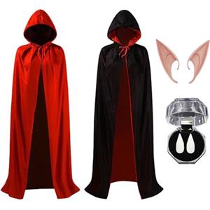 Shibida Mantello Vampiro Nero Rosso, Mantello con Cappuccio Mantello da Vampiros per Adulti,Mantellos da Vampiro per Bambino di Travestimento,Donna Uomo Costumi Halloween Mantelli Costume