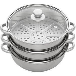 HPDTZ Steam Cooker, fornello a vapore, in acciaio inox, a tre strati, coperchio in vetro, 28 cm