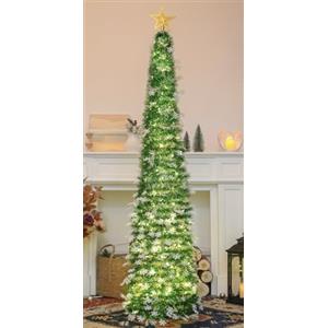 HMASYO Albero di Natale Artificiale Sottile 150cm a Paillettes Luccicante con Luci Integrate e Timer, Montaggio Istantaneo, Pieghevole - Decorazione per Interni Casa, Appartamento, Veranda, Feste