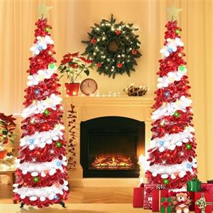 HMASYO Albero di Natale Artificiale Sottile 150cm a Paillettes Luccicante con Luci Integrate e Timer, Montaggio Istantaneo, Pieghevole - Decorazione per Interni Casa, Appartamento, Veranda, Feste