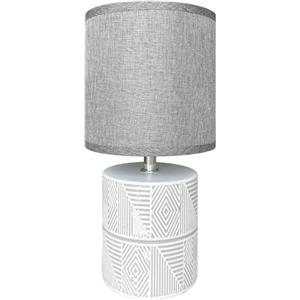 IlGruppone Lampada Moderna da Comodino con Decorazione Azteco Certificata RoHS in Ceramica con Paralume 45W Scrivania Tavolo Abat Jour - Grigio
