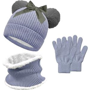 JFAN Bambino e Bambina Cappello Lavorato a Maglia Inverno Bambini Cappello Invernali Sciarpa Guanti Set 3in1 Calda Carina Berretti Fiocco con Bowknot 0-3 Anni,Grigio