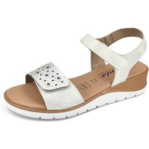 JOMIX Sandali Donna Estive Bassi Sandali Zeppa Strass Eleganti a Strappo Regolabile da Mare Spiaggia in Vera Pelle Made in Italy TD2942 (Bianco, 39)