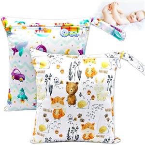 NTGRTY 2 Pezzi Wet bag pannolini lavabili,Borsa per Pannolini Impermeabile,Busta Porta Pannolini Impermeabile,Wet Dirty Laundry Bag borsa per bambini Swimming Camping Travel Gym Workout Beach (Universo)