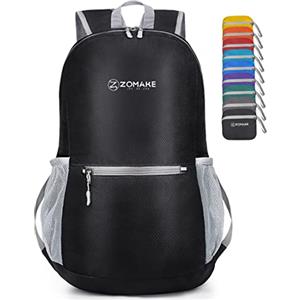 ZOMAKE Zaino Pieghevole Ultraleggero Zaini Ripiegabile Piccolo 20L,Packable Backpack Da Trekking Per Donna Uomo Viaggio Campeggio Città Sportivo(Nero)