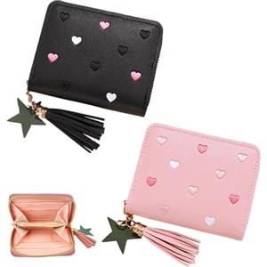 Febbya Portafoglio per Ragazze,Portamonete con Cerniera in Pelle Portafoglio Carino e Compatto per Carte e Monete, Portafoglio Pratico per Donne e Adolescenti Rosa + Nero 10 * 9 * 2