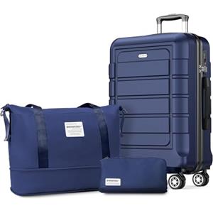 SHOWKOO Valigia Media Rigida 67cm Trolley Bagaglio a Mano Ultra Leggero ABS+PC Espandibile Durevole Set Valige Trolley da Viaggio Chiusura TSA con Borsa da Toilette e Borsa da Viaggio, Blu