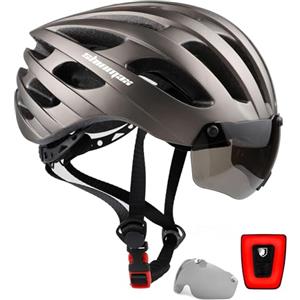 KINGLEAD Casco da bicicletta per uomo e donna - Casco da bicicletta con occhiali magnetici e ricarica USB, luce a LED, leggero, regolabile, elegante, per ciclismo, mountain bike, 54 - 58 cm
