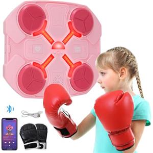 Umelee Macchina da Boxe Musicale con Guantoni da Boxe per Bambini, Boxe Machine Intelligente, Music Boxing Machine Montata a Parete con Bluetooth e Luce LED, Ricarica USB-C (Rosa)
