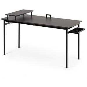 Zinus Tresa 140 X 60 cm Scrivania in Metallo Nera con Spazio di Stivaggio e Supporto per Monitor, Postazione di Lavoro con Finitura Espresso, Scrivania per Computer, Facile da Assemblare