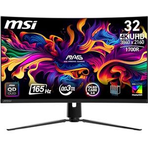 MSI MAG 321CUP QD-OLED Monitor Gaming Curvo da 32" UHD - 1700R, Pannello Quantum Dot OLED (3840 x 2160), 165Hz / 0,03ms, 99% DCI-P3, ΔE≤2, DisplayHDR True Black 400, DP 1.4a, HDMI 2.1, USB Type-C