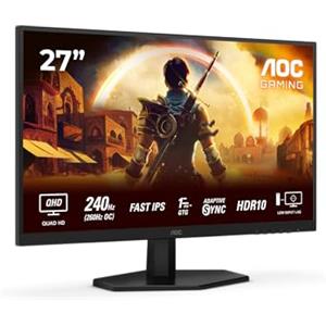 AOC Gaming Q27G42ZE - Monitor gaming Quad HD da 27 pollici, 240 Hz, 1 ms, comp. G-Sync, HDR10 2560x1440 nero-rosso, 27 inch QHD Fast IPS, 260 Hz, Supporto fisso