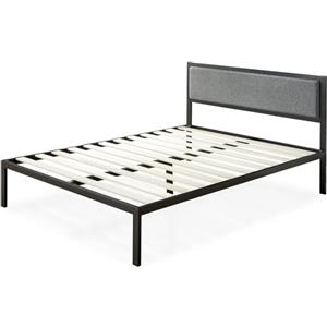 Zinus Korey - Telaio per letto in metallo da 36 cm, con testiera imbottita e testiera imbottita, supporto per doghe in legno, facile da montare, 160 x 200 cm, colore: grigio