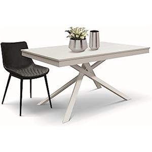 KONTE.DESIGN Tavolo VOLPAIA in legno, finitura bianco frassinato e metallo verniciato bianco, allungabile 120x80 cm - 170x80 cm