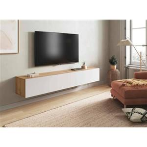 Dmora Mobile Porta TV Vincennes, Porta TV a 2 Ante, Mobile sospeso Soggiorno, 180x35h28 cm, Rovere Nodi e Bianco