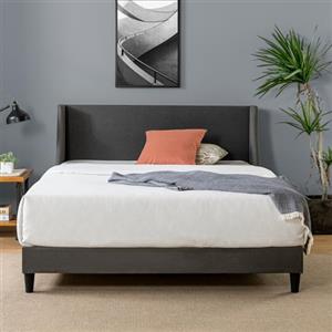 Zinus Evelyn - Letto singolo 90 x 190 cm, telaio imbottito con testiera con schienale, altezza 25 cm, grigio scuro