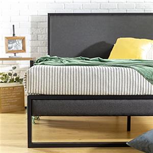 Zinus Christina 36 cm Telaio letto con piattaforma e testiera imbottita, rete a doghe in legno, facile montaggio, 150 x 200 cm, grigio