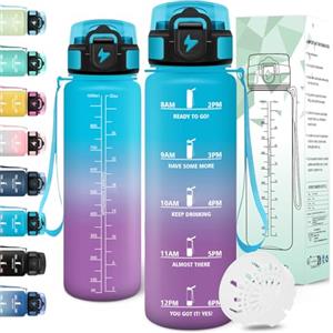 Motswedi Borraccia 1 litro, a Prova di Perdite, Borraccia Motivazionale, Riutilizzabile, Bottiglia Acqua, Senza BPA, Borracce, per Palestra, Ufficio, Sport, Ciclismo, Running, Blu Viola