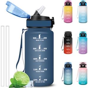Grsta Borraccia 500ml, A Prova di Perdite Borraccia Bambino con Cannuccia, Bottiglia Motivazionale, Facile da Pulire, Borracce con Indicatore del Tempo per Corsa, Scuola, Ciclismo
