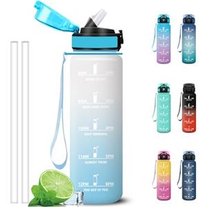Grsta Borraccia 1 litro, A Prova di Perdite Borracce con Cannuccia, Facile da Pulire, Borraccia Palestra con Indicatore del Tempo, Bottiglia Motivazionale per Bicicletta, Fitness, Yogo