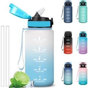 Grsta Borraccia 500ml, Borraccia Bambino con Cannuccia, Bottiglia Motivazionale con Indicatore del Tempo, Facile da Pulire, A Prova di Perdite Borracce per Scuola, Trekking, Viaggio