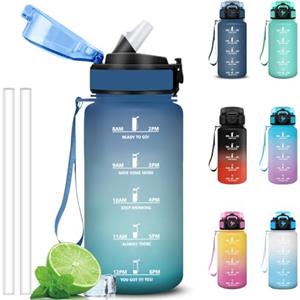 Grsta Borraccia 500ml, Borraccia Bambino con Cannuccia, A Prova di Perdite Bottiglia Motivazionale, Facile da Pulire, Borracce con Indicatore del Tempo per Lavoro, Viaggio, Scuola