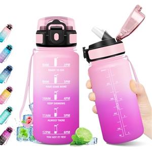 KollyKolla Borraccia 500ml, Bottiglia con Indicatore del Tempo Motivazionale, Bottiglia con Cannuccia, Riutilizzabile, Borraccia senza BPA, A Prova di Perdite, per Bambini, Scuola, Ufficio, Gym, Picnic