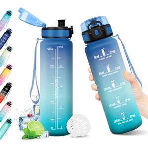 KollyKolla Borraccia 500ml, Bottiglia Riutilizzabile, Borraccia con Filtro e Marcatori Temporali, senza BPA, Bottiglia Acqua A Prova di Perdite, Borraccia Motivazionale per Bambini, Scuola, Ufficio, Yoga