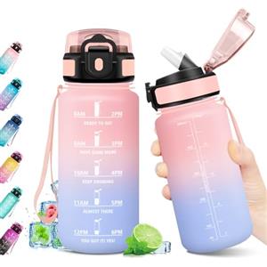KollyKolla Borraccia 500ml, Borraccia Sportiva con Marcatori Temporali, Borraccia con Cannuccia, Bottiglia Riutilizzabile, Bottiglia senza BPA, A Prova di Perdite, Borraccia Sport per Bambini, Scuola, Ufficio