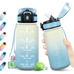 KollyKolla Borraccia 500ml, Borraccia con Cannuccia e Indicatore del Tempo, Bottiglia Acqua Riutilizzabile, senza BPA, A Prova di Perdite, Bottiglia Sport per Bambini, Studenti, Palestra, Ufficio