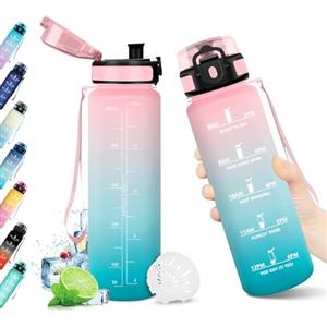 KollyKolla Borraccia 500ml, Borraccia Palestra con Indicatore del Tempo, Borracce con Filtro, Bottiglia Acqua Riutilizzabile, senza BPA, A Prova di Perdite, Borracce Sport per Bambini, Studenti, Ufficio