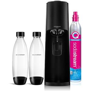 sodastream Gasatore Terra Value Pack Nero con 2 bottiglie fuse lavabili in lavastoviglie da 1L e 1 cilindro di CO2 Quick Connect per gasare fino a 60L