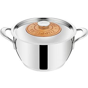 Lagostina Emozione Zuppiera + Coperchio con Inserto in Ciliegio Ø 24 cm, Pentola Induzione e Gas in Acciaio Inox 18/10 e Legno, con Fondo Lagotherm Triplo Strato e Ampi Manici Saldati