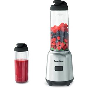 Moulinex Mix&Move Mini Frullatore Portatile, 2 bottiglie 600 ml, 300 W, Design Compatto, Lame Rimovibili, Frullatore Smoothie con Controllo Semplice, Argento, LM15FD